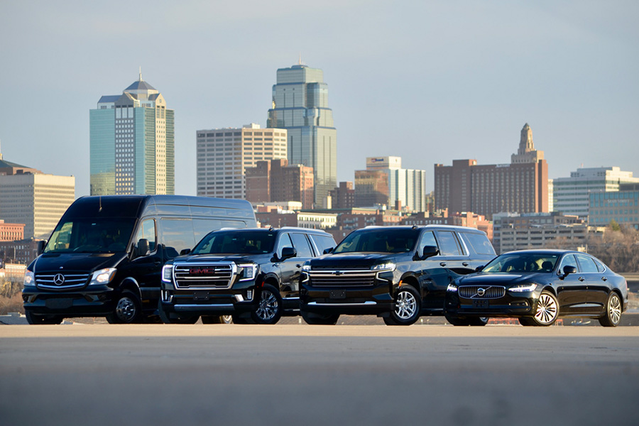 A collection of luxury vehicles from the LEADER Worldwide Chauffeured Services fleet, showcasing the diverse transportation options available for various client needs.